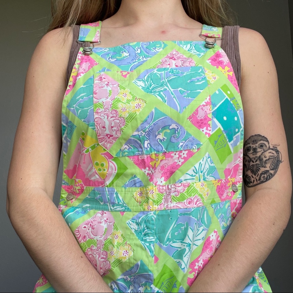 Vintage Lilly Pulitzer Women’s Multicolored Floral Cotton Summer Overalls Sz 8 - Picture 4 of 12